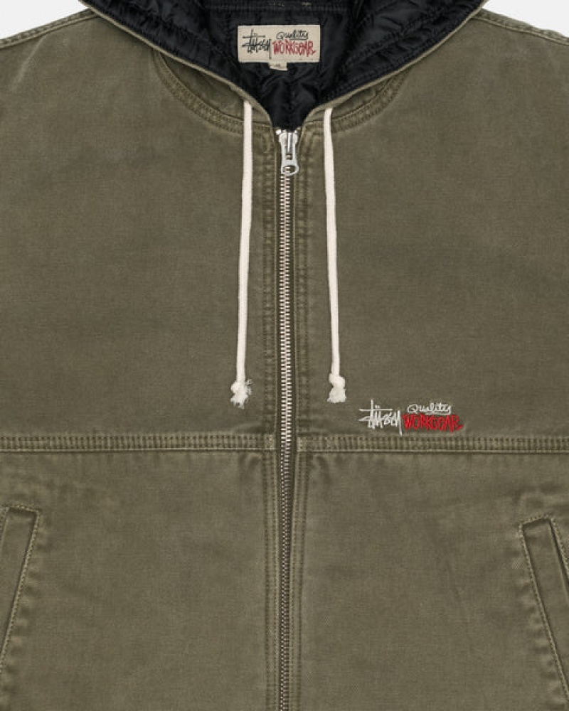 Men's Stussy Work Jacket Insulated Canvas Jackets Olive Ireland | BZT-5750