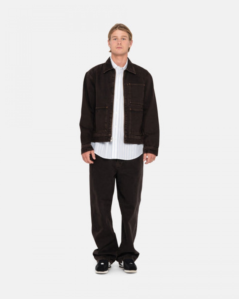 Men's Stussy Zip Work Jacket Denim Black Ireland | NEA-9667