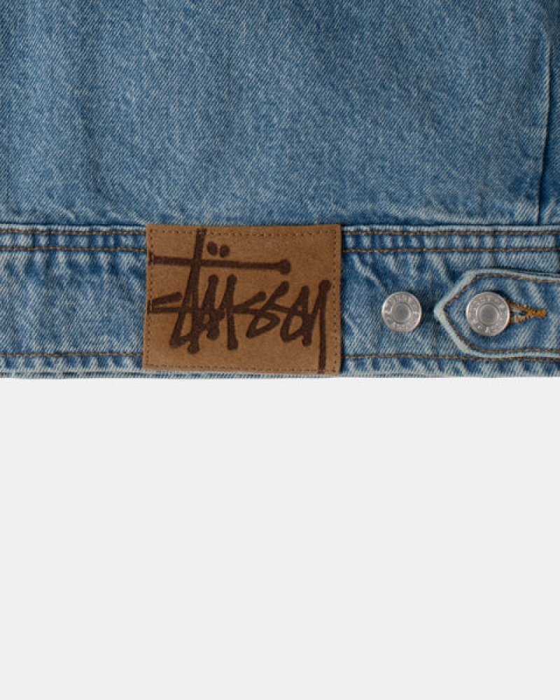 Men's Stussy Zip Work Jacket Denim Jackets Blue Ireland | ZJF-8246