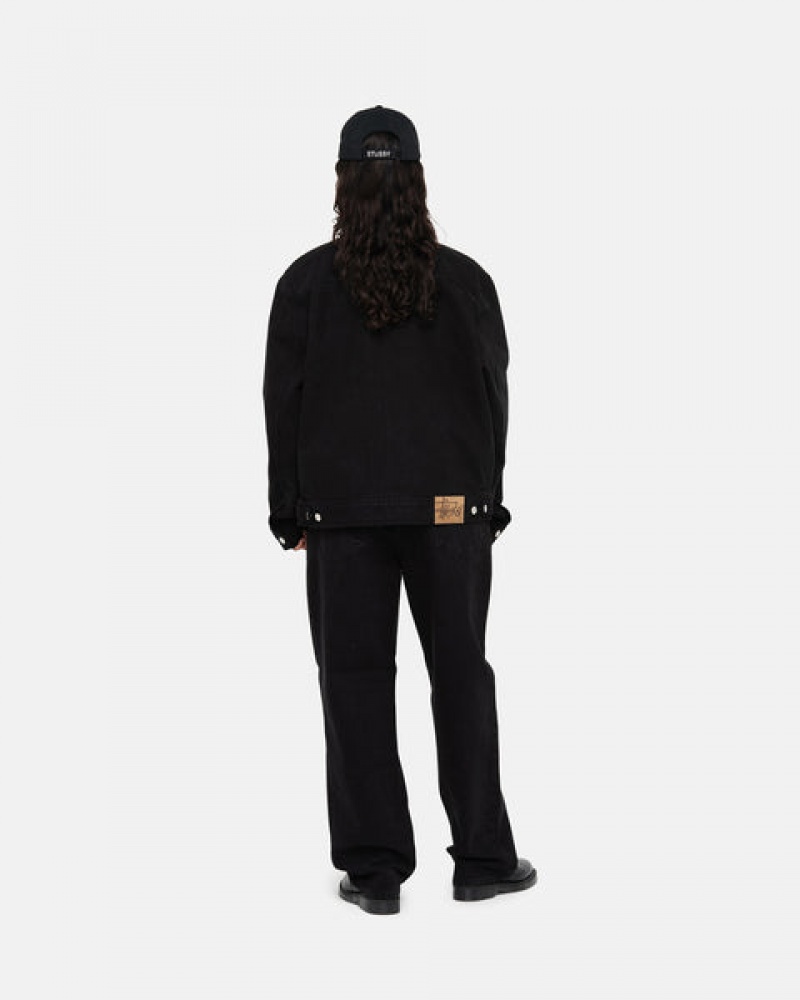 Men's Stussy Zip Work Jacket Overdyed Denim Black / Black Ireland | ZKP-1668