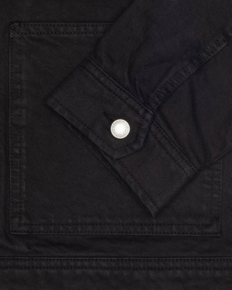 Men's Stussy Zip Work Jacket Overdyed Denim Black / Black Ireland | ZKP-1668