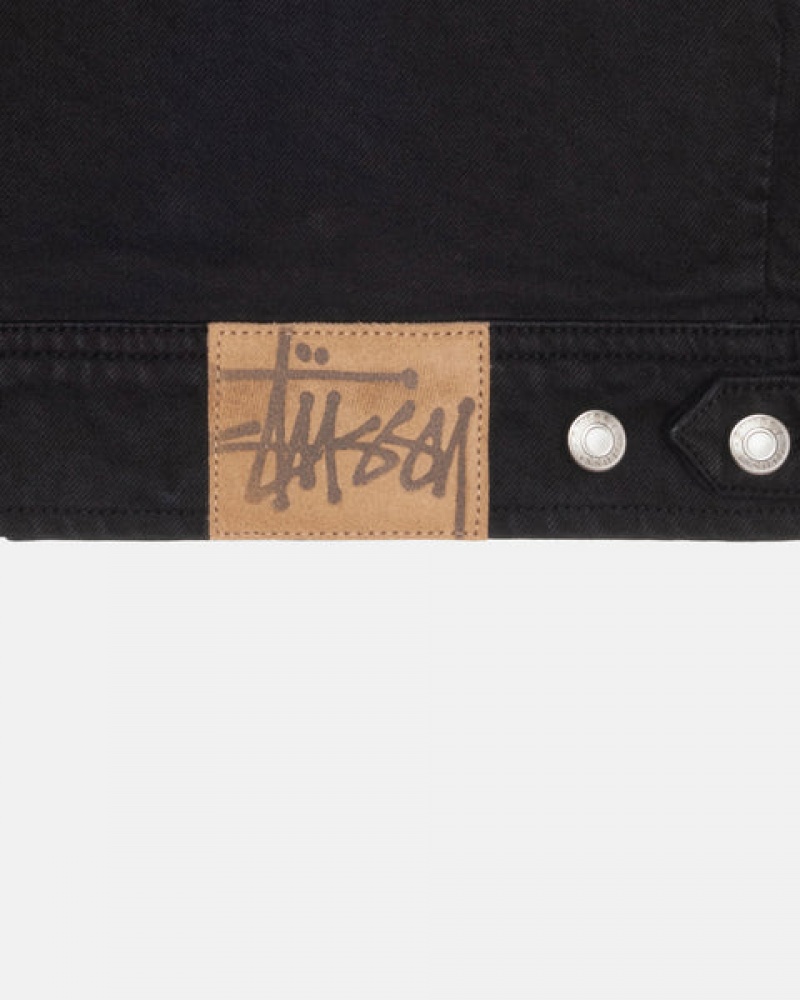 Men's Stussy Zip Work Jacket Overdyed Denim Black / Black Ireland | ZKP-1668