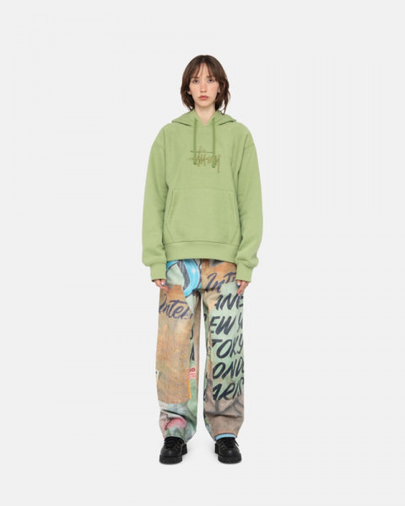 Women's Stussy Basic Applique Hood Sweatshirts Green Ireland | MWL-0602