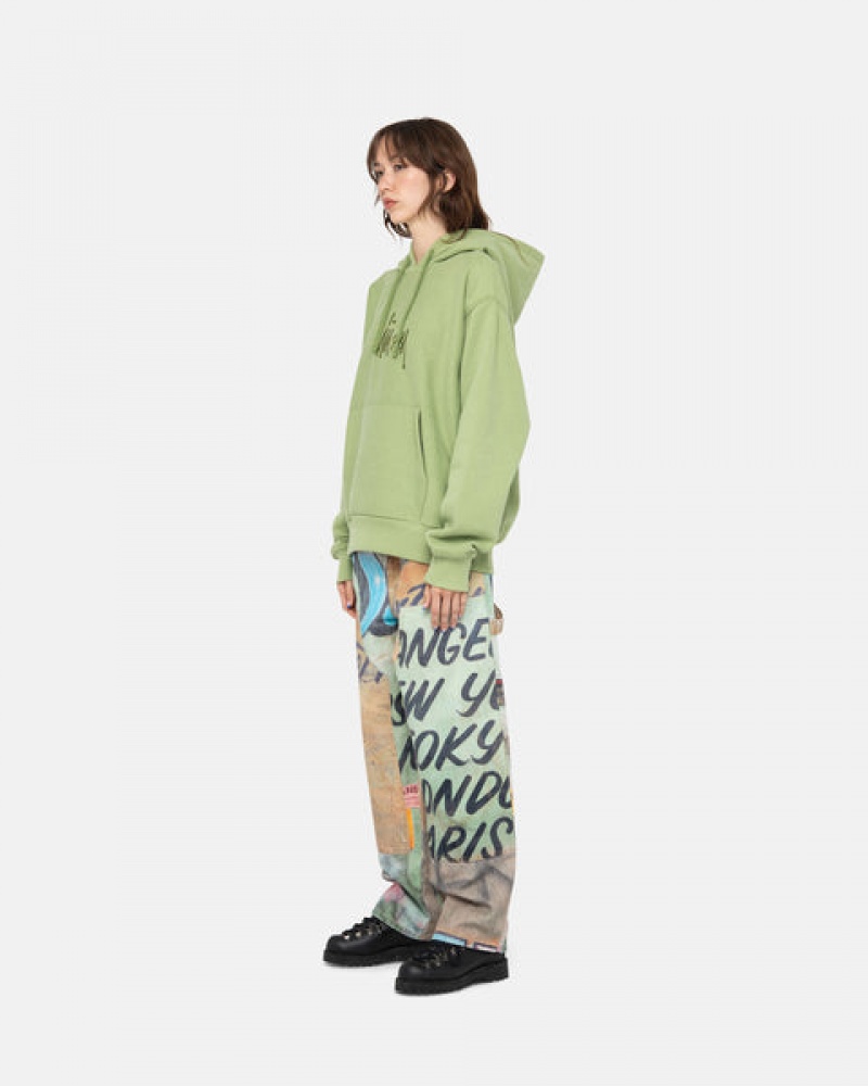 Women's Stussy Basic Applique Hood Sweatshirts Green Ireland | MWL-0602