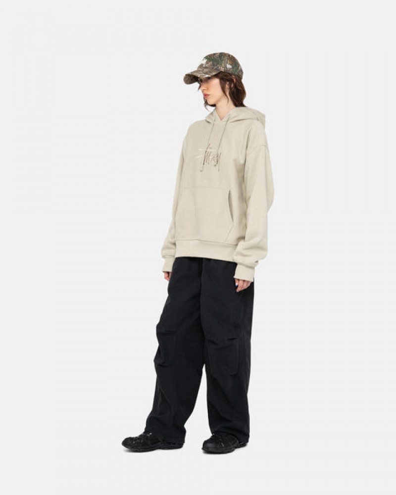 Women's Stussy Basic Applique Hood Sweatshirts Khaki Ireland | ASZ-3866