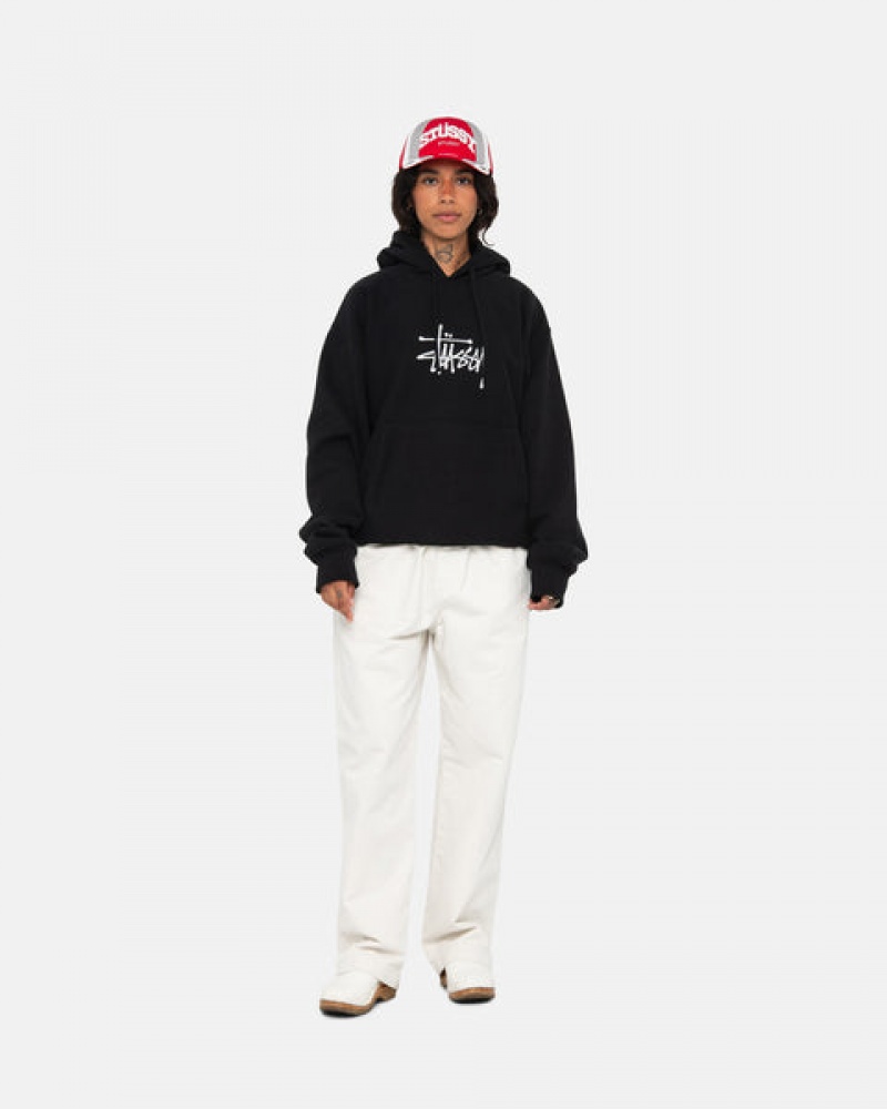 Women's Stussy Basic Applique Hoodie Black Ireland | JRU-9849