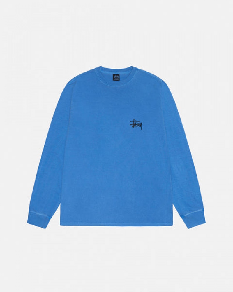 Women's Stussy Basic Stussy LS Tee Pigment Dyed Tees Blue Ireland | DEA-8656