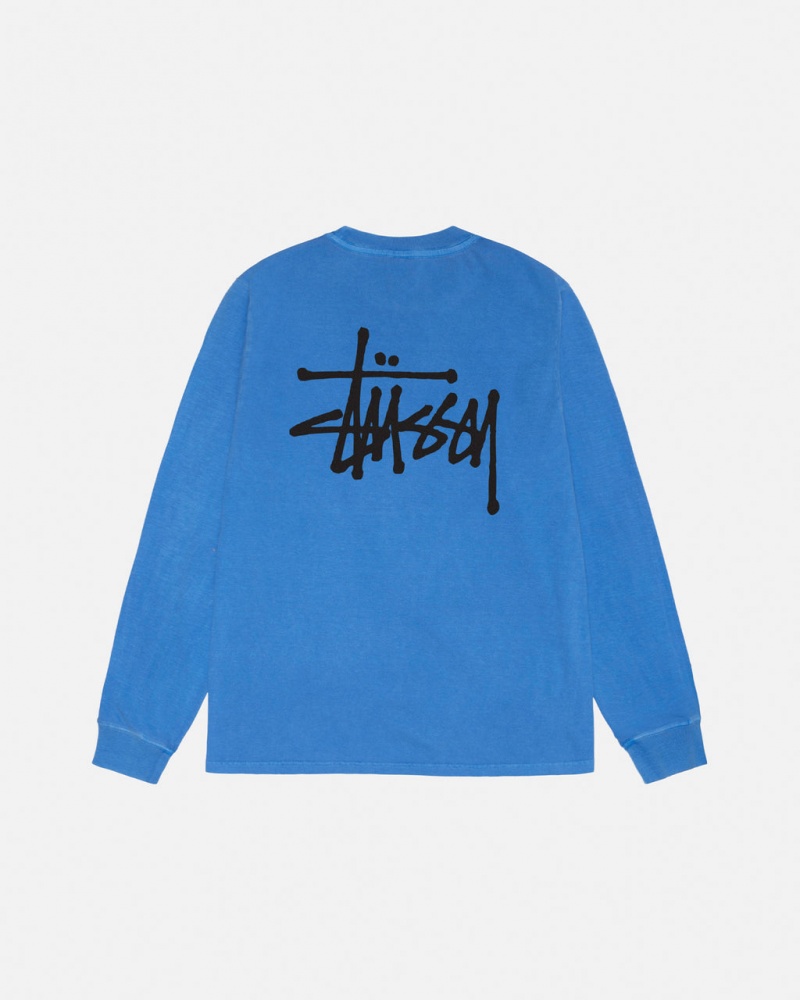 Women\'s Stussy Basic Stussy LS Tee Pigment Dyed Tees Blue Ireland | DEA-8656