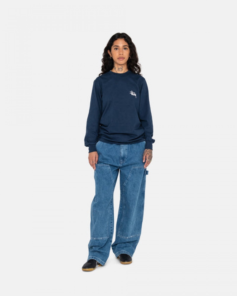 Women's Stussy Basic Stussy Ls Tees Navy Ireland | SSW-0314