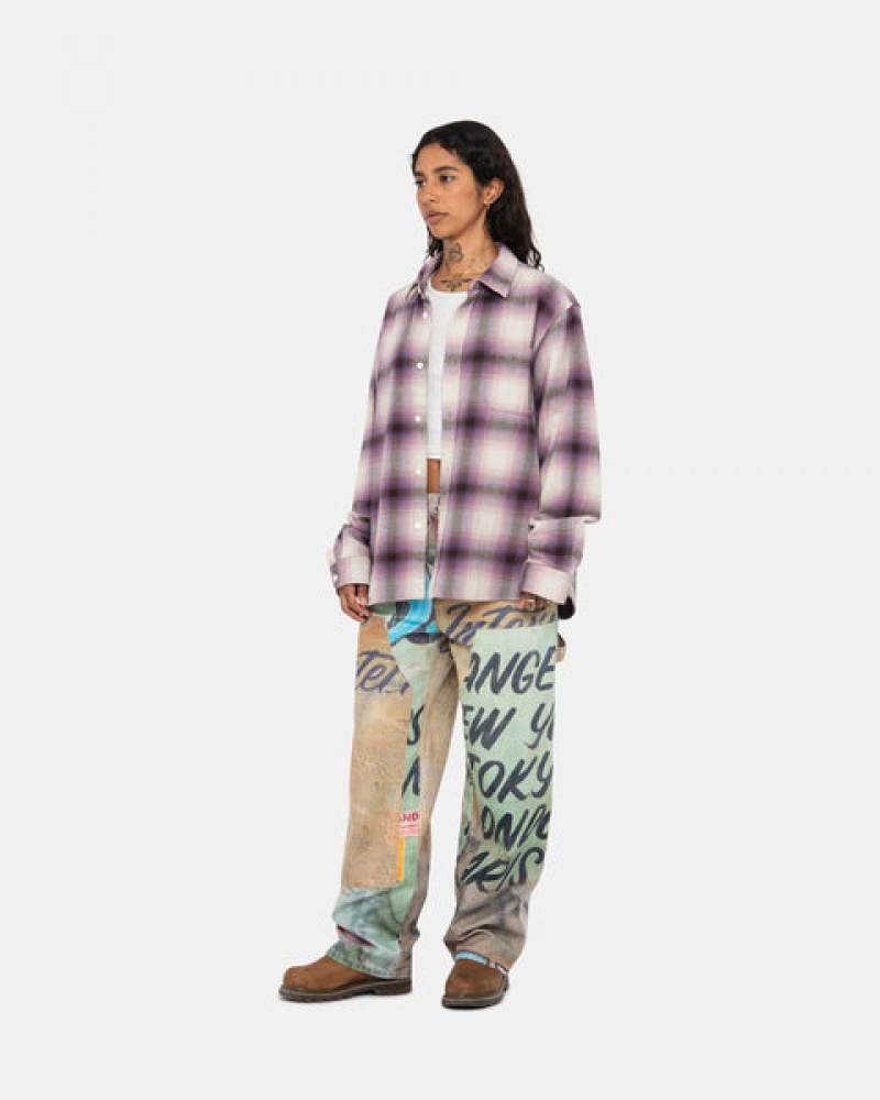 Women's Stussy Bay Plaid Shirts Burgundy Ireland | ZAG-5920