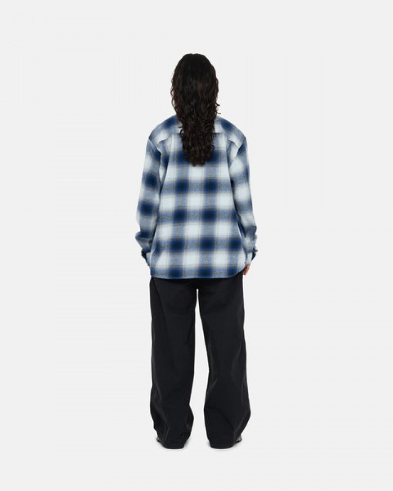 Women's Stussy Bay Plaid Shirts Navy Ireland | LTL-8509