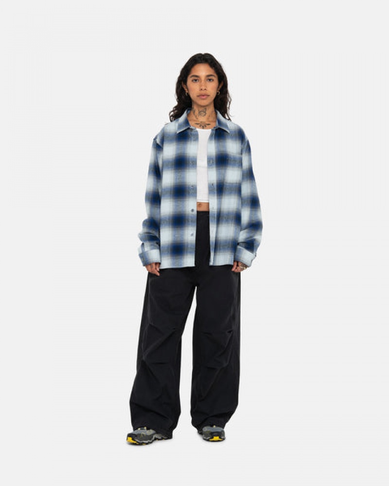 Women's Stussy Bay Plaid Shirts Navy Ireland | LTL-8509