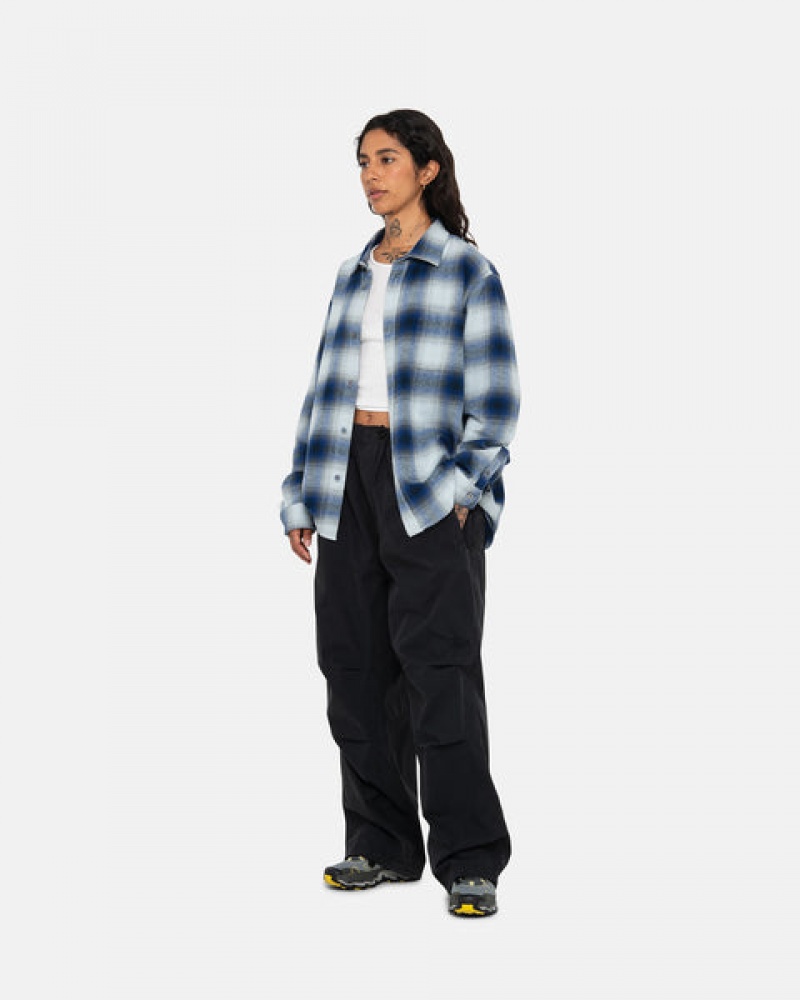 Women's Stussy Bay Plaid Shirts Navy Ireland | LTL-8509