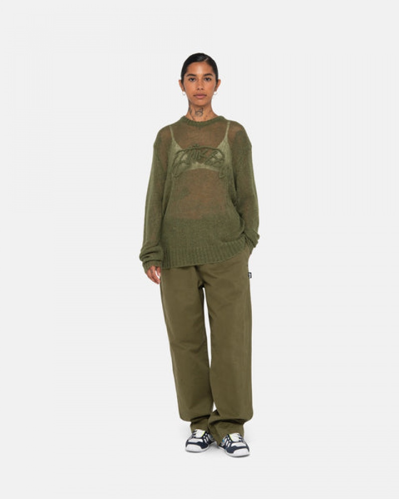 Women's Stussy Beach Pant Brushed Cotton Pants Olive Ireland | QDH-5580