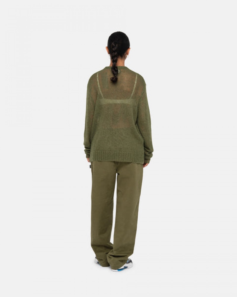 Women's Stussy Beach Pant Brushed Cotton Pants Olive Ireland | QDH-5580