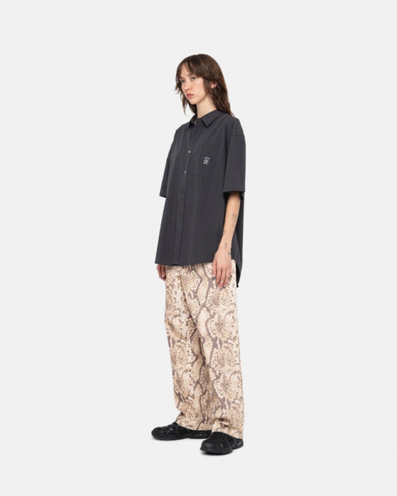 Women's Stussy Boxy Striped Shirts Black Ireland | GLI-6099