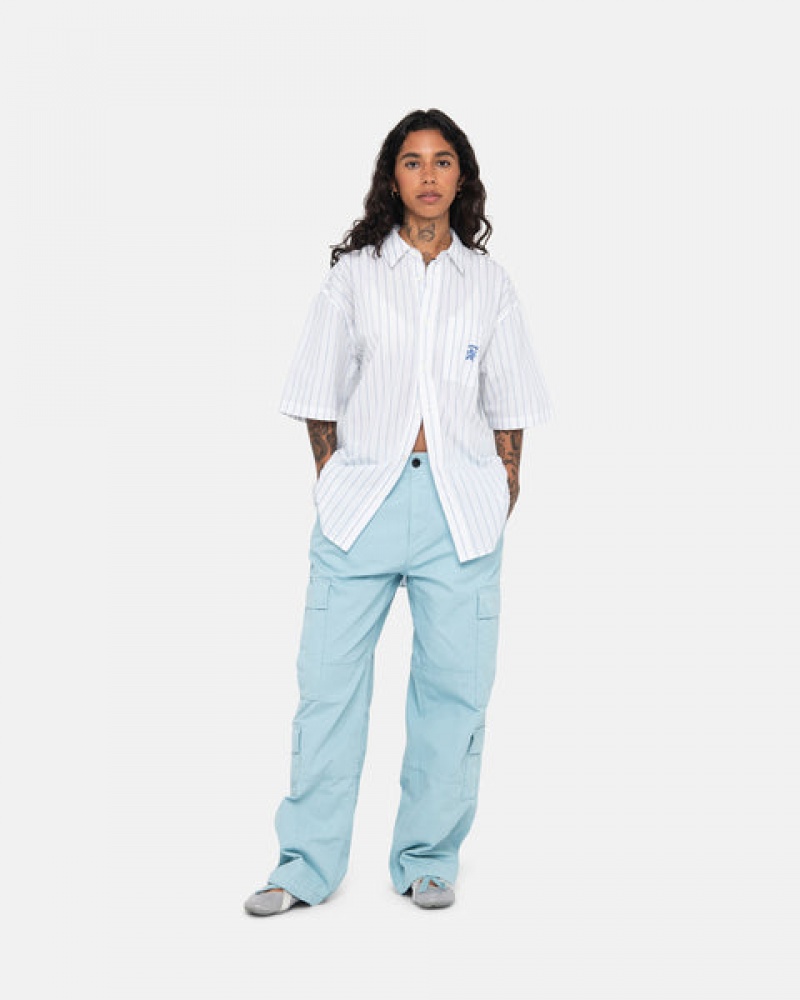 Women's Stussy Boxy Striped Shirts White Ireland | ZBN-9324