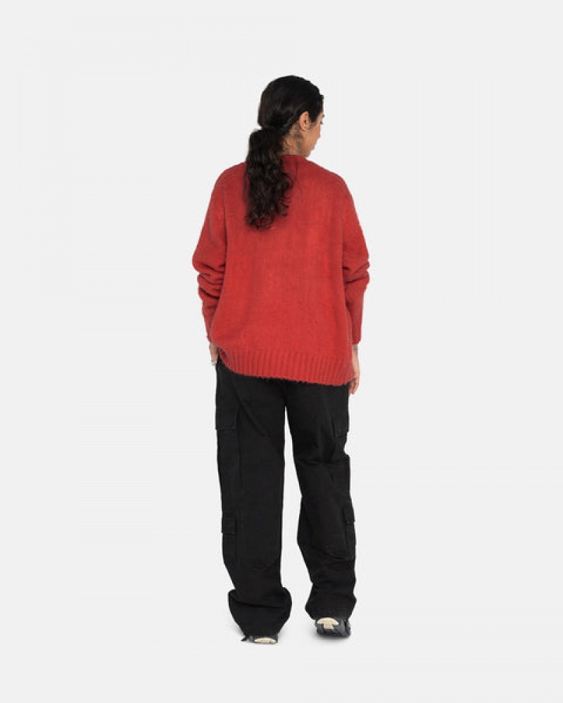 Women's Stussy Brushed Cardigan Sweaters Red Ireland | KAB-7355