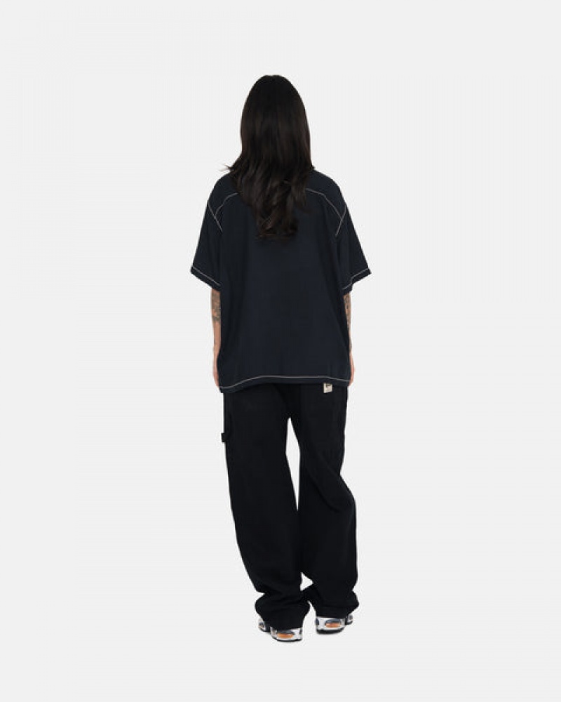 Women's Stussy Contrast Pick Stitched Shirts Black Ireland | MKJ-8863