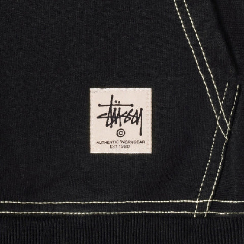 Women's Stussy Contrast Stitch Label Hoodie Black Ireland | ICS-7211