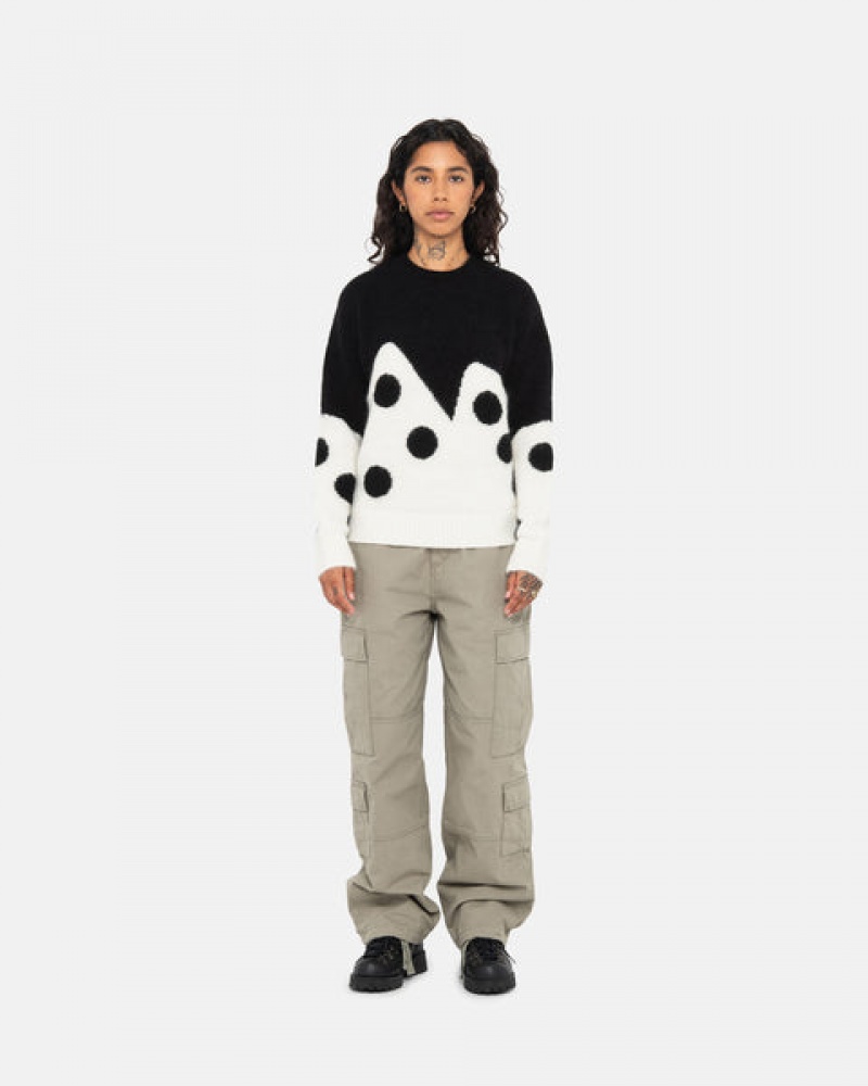 Women's Stussy Dice Fuzzy Crew Sweaters Black Ireland | VUO-8047