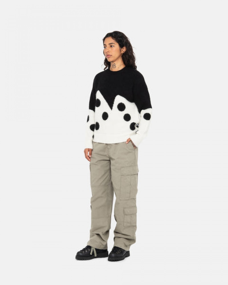 Women's Stussy Dice Fuzzy Crew Sweaters Black Ireland | VUO-8047