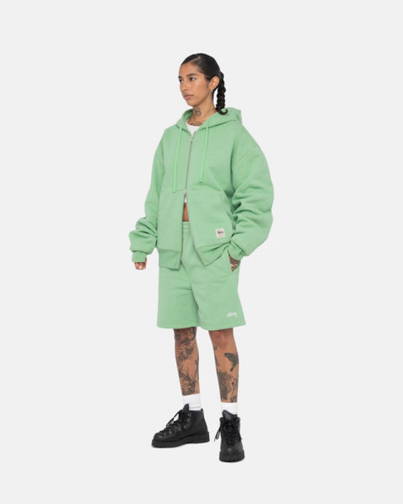 Women's Stussy Double Face Label Zip Hoodie Green Ireland | XYS-9862