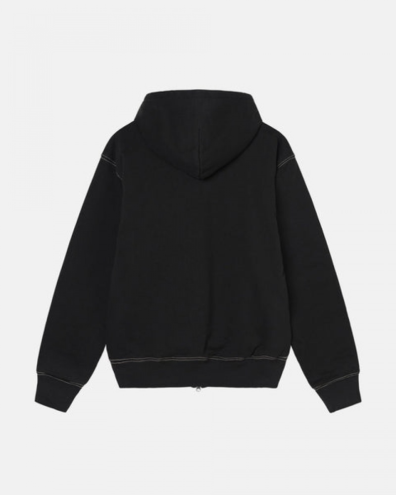 Women's Stussy Double Face Label Zip Hoodie Black Ireland | DZU-2935