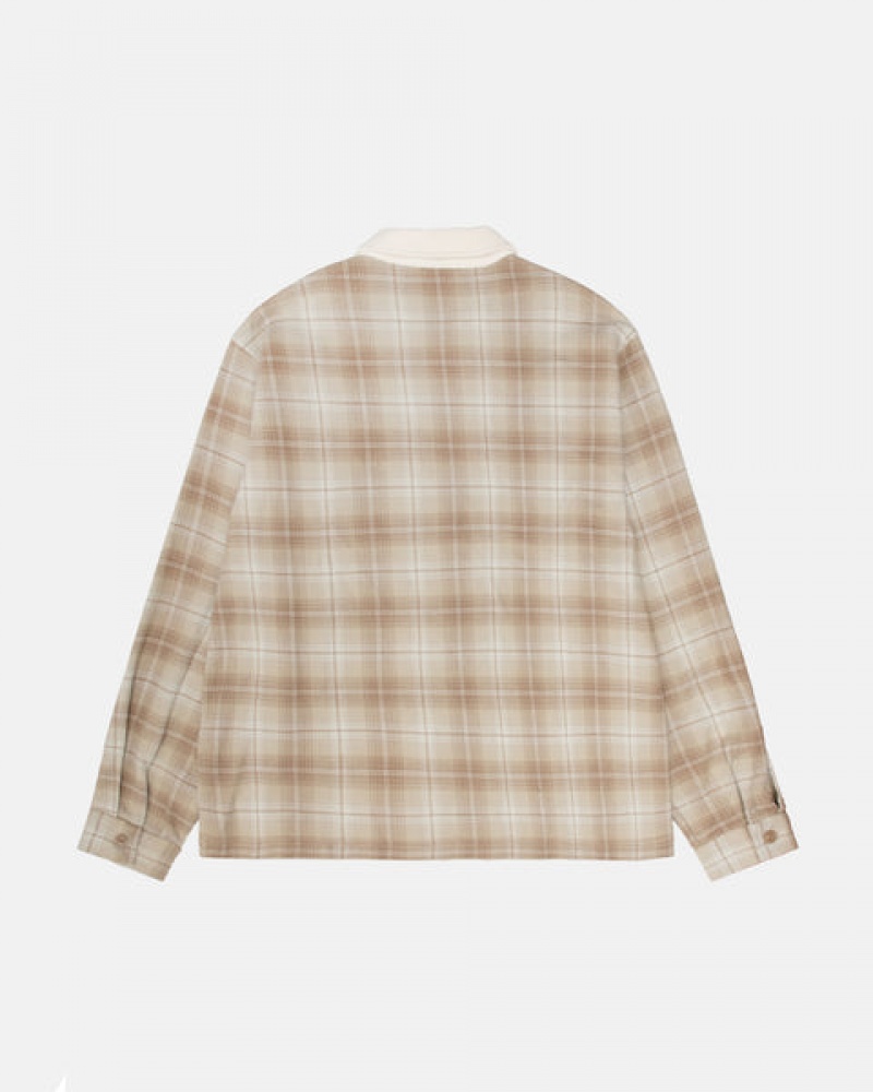 Women's Stussy Frank Plaid Zip Shirts Brown Ireland | XHA-6365