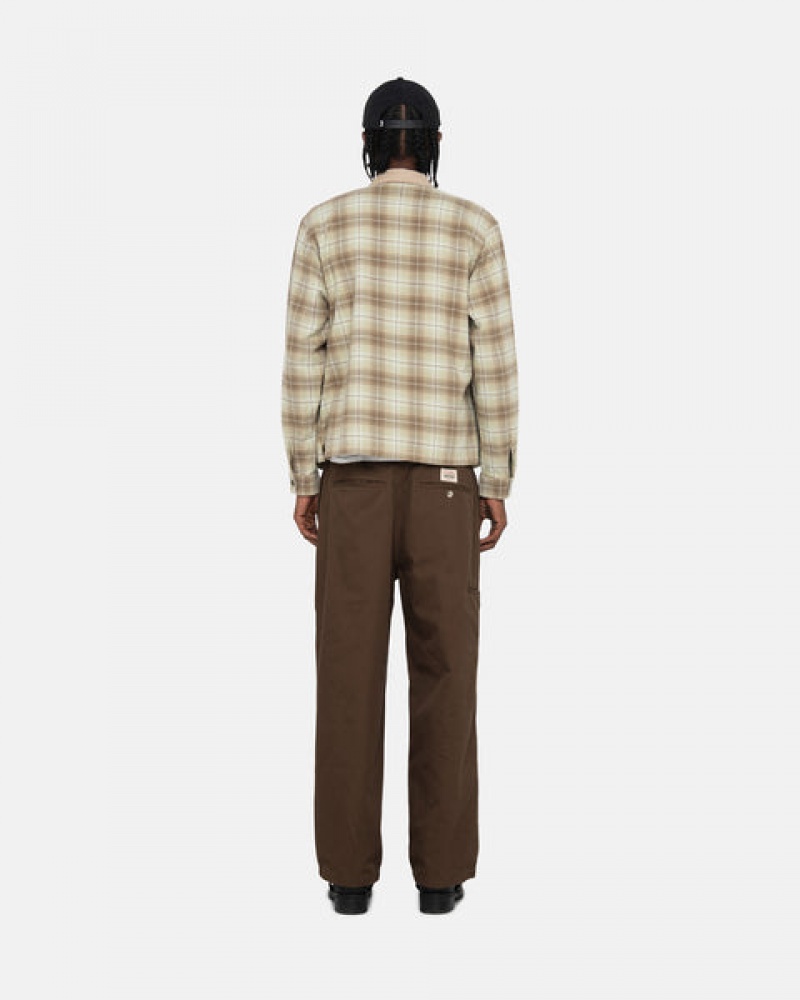 Women's Stussy Frank Plaid Zip Shirts Brown Ireland | XHA-6365