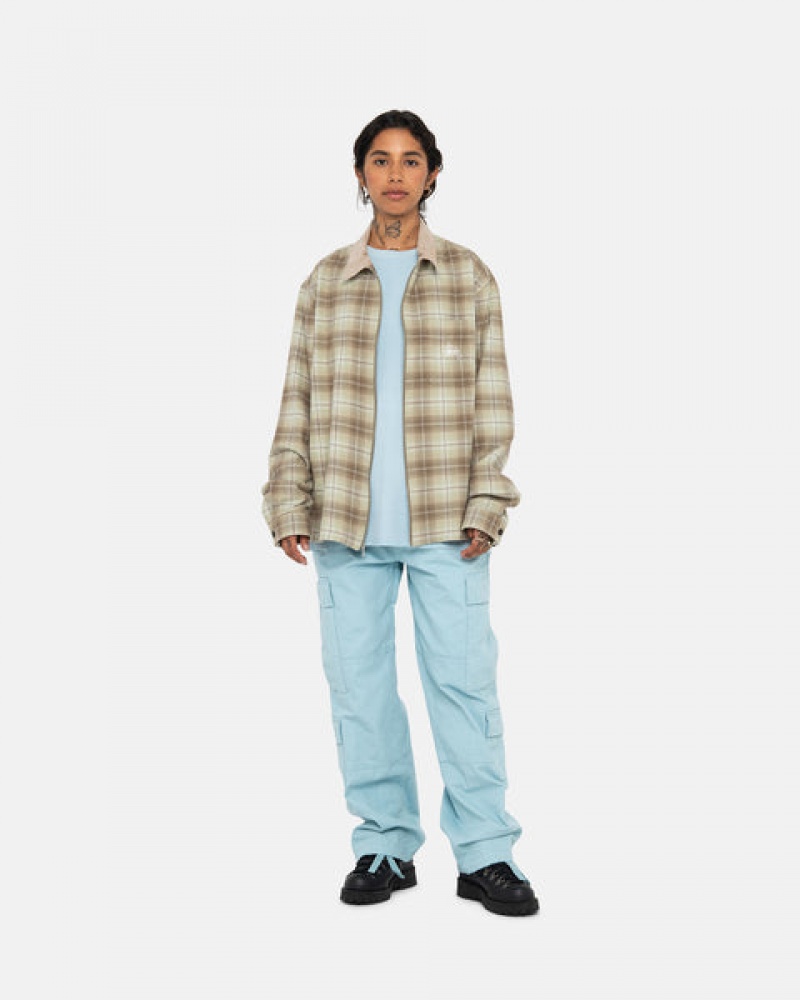 Women's Stussy Frank Plaid Zip Shirts Brown Ireland | XHA-6365