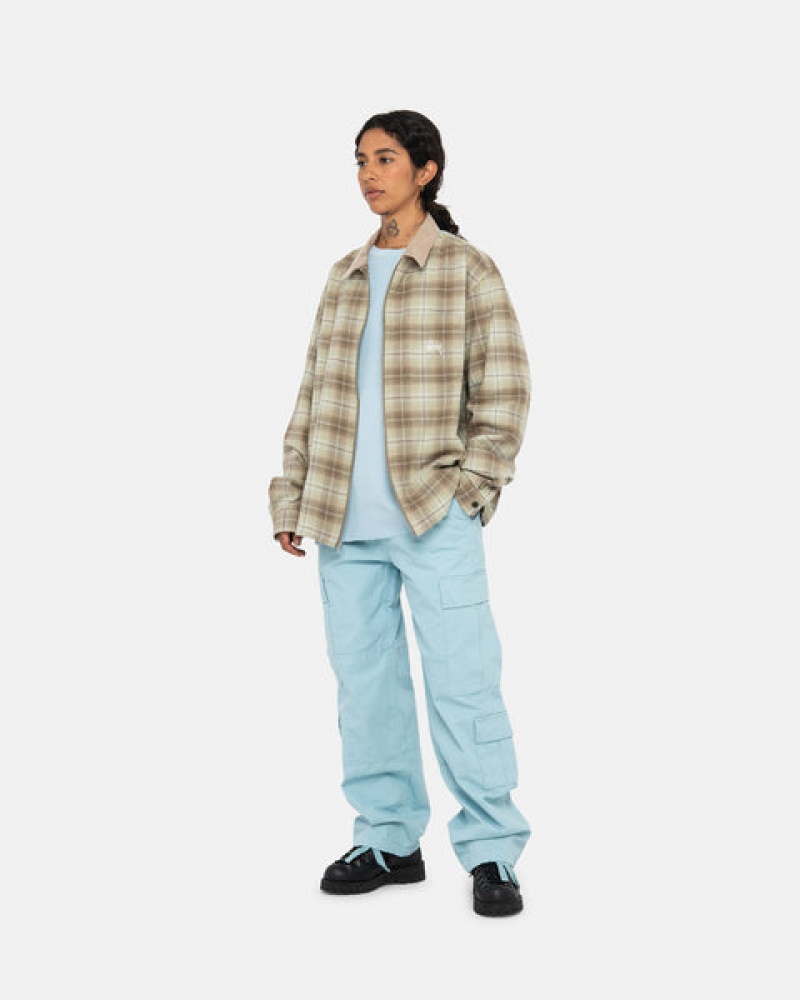 Women's Stussy Frank Plaid Zip Shirts Brown Ireland | XHA-6365