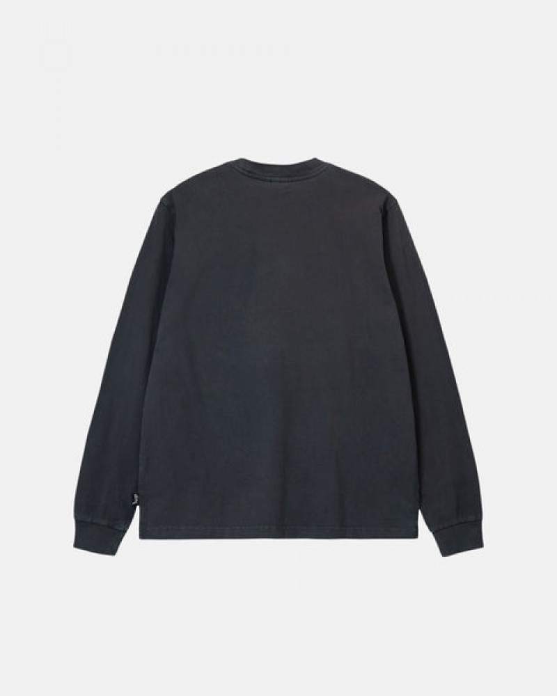 Women's Stussy Heavyweight Pigment Dyed Ls Crew Tops Black Ireland | UJA-6001