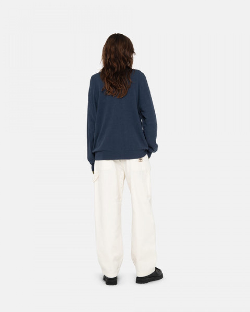 Women's Stussy Light Weight Ls Zip Polo Tops Navy Ireland | NQJ-3668