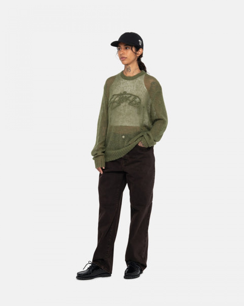 Women's Stussy Loose Knit Sweaters Olive Ireland | REH-2988