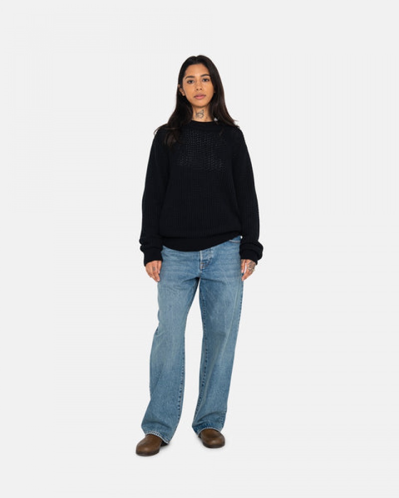 Women's Stussy Pigment Dyed Loose Gauge Knit Sweaters Black Ireland | DKC-0784