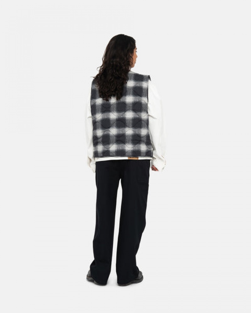 Women's Stussy Plaid Nylon Liner Vest Black Ireland | GBS-1199