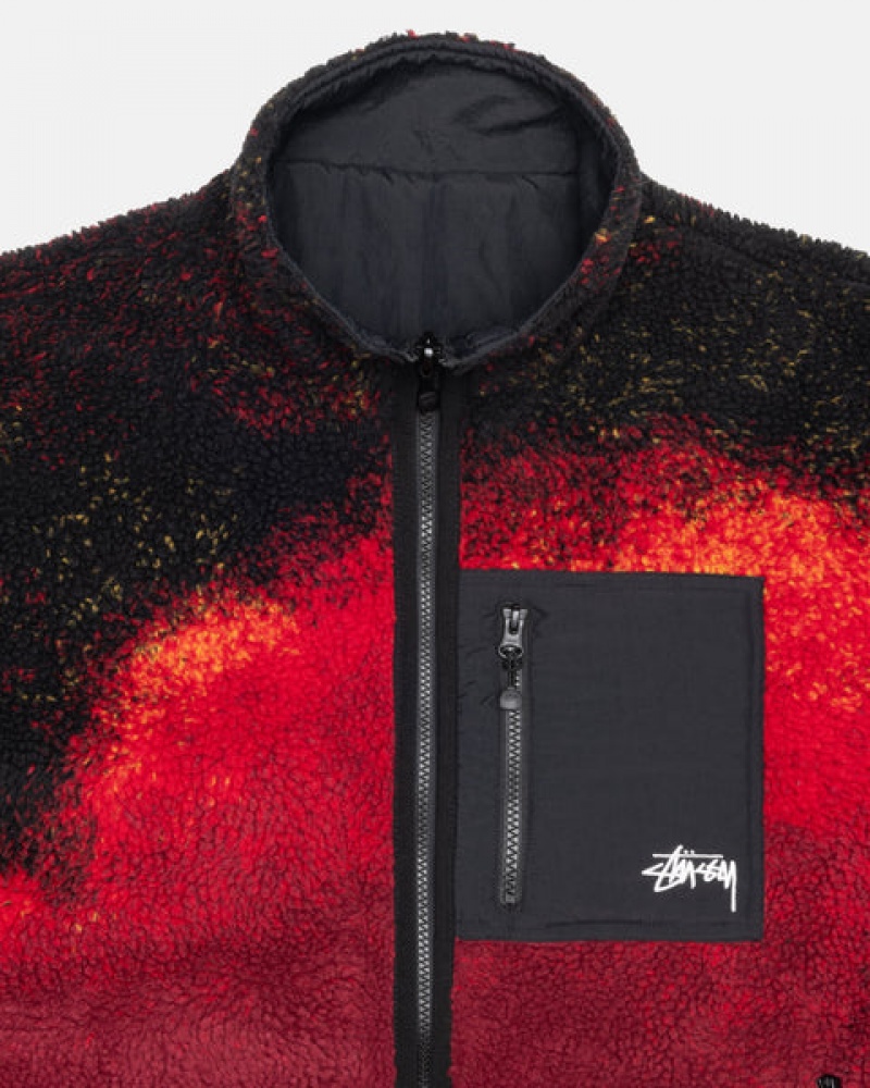 Women's Stussy Sherpa Reversible Jackets Black / Red Ireland | HIR-0308