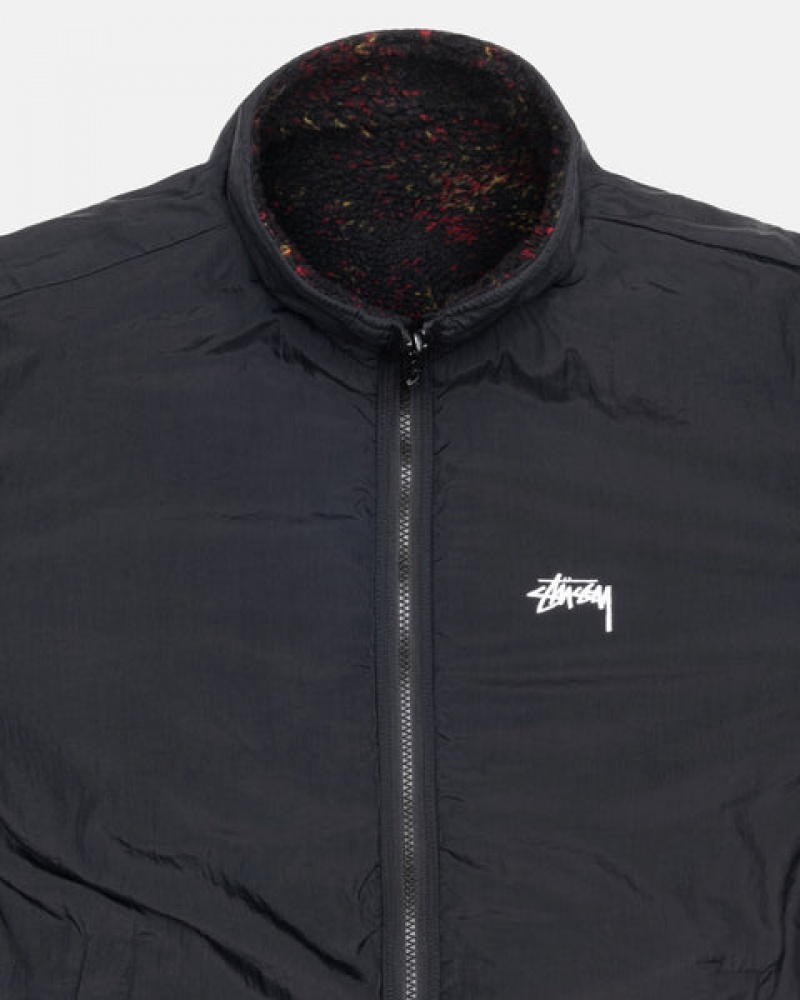 Women's Stussy Sherpa Reversible Jackets Black / Red Ireland | HIR-0308