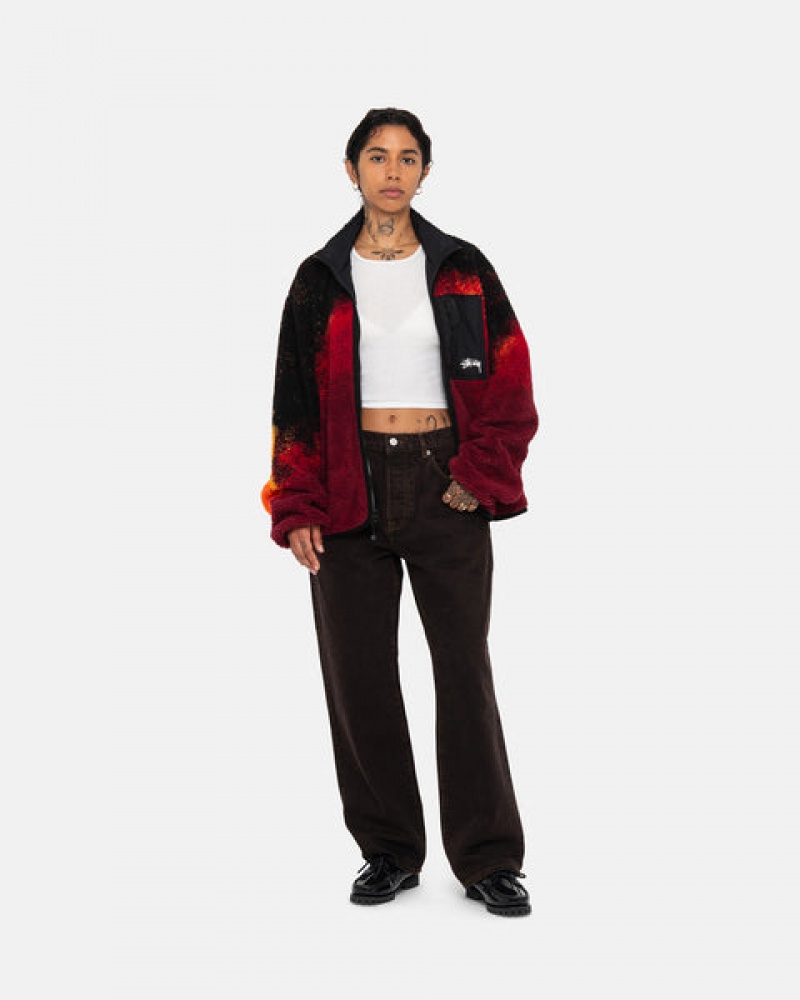 Women's Stussy Sherpa Reversible Jackets Black / Red Ireland | HIR-0308