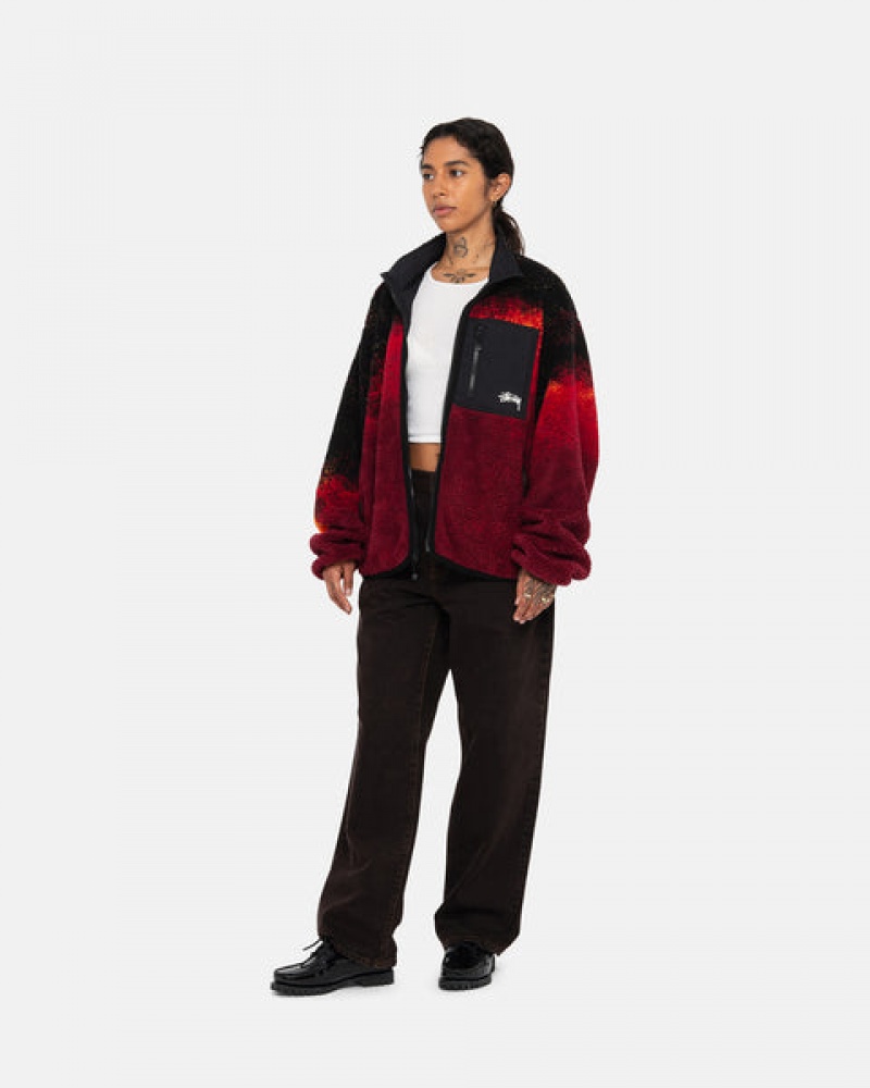 Women's Stussy Sherpa Reversible Jackets Black / Red Ireland | HIR-0308