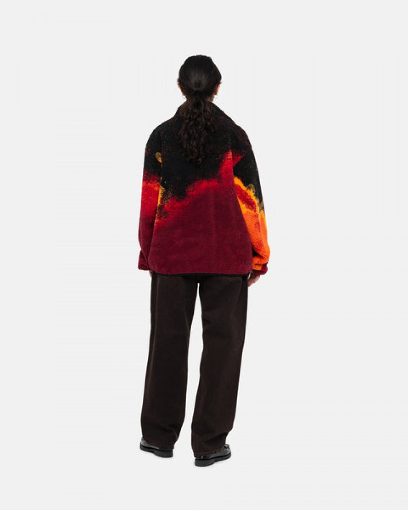 Women's Stussy Sherpa Reversible Jackets Black / Red Ireland | HIR-0308