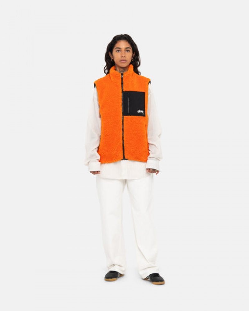 Women's Stussy Sherpa Reversible Vest Yellow Ireland | OGB-9585