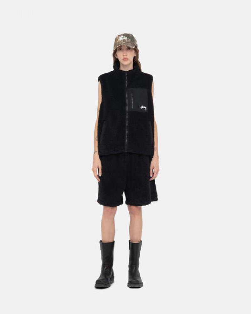 Women's Stussy Sherpa Shorts Black Ireland | XLU-3184