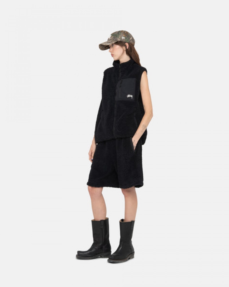 Women's Stussy Sherpa Shorts Black Ireland | XLU-3184