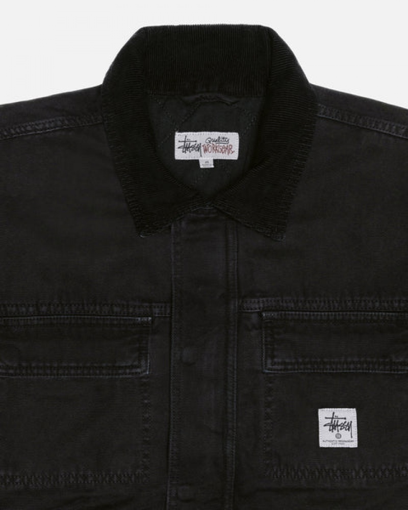 Women's Stussy Shop Jacket Washed Canvas Jackets Black Ireland | RLL-9556