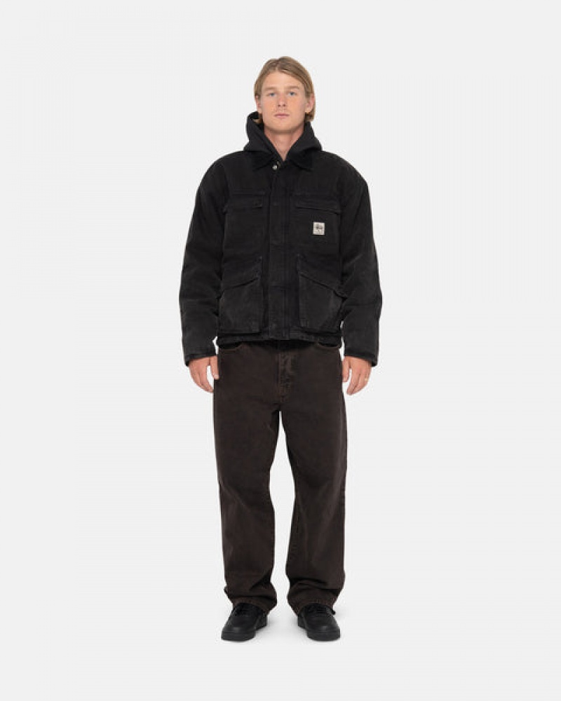 Women's Stussy Shop Jacket Washed Canvas Jackets Black Ireland | RLL-9556