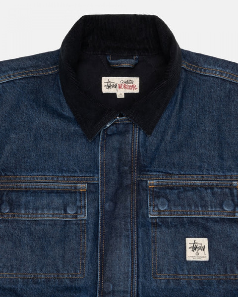 Women's Stussy Shop Jacket Washed Denim Jackets Blue Ireland | RUQ-7394