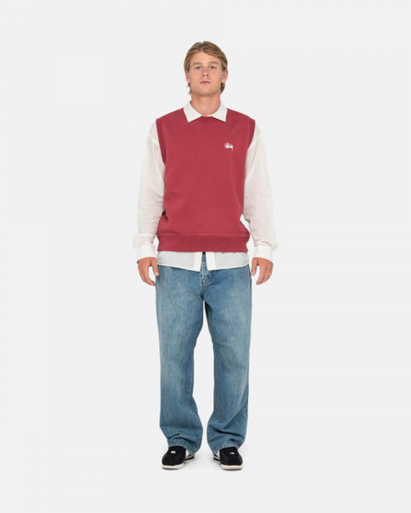 Women's Stussy Stock Fleece Vest Sweatshirts Burgundy Ireland | YXP-2073