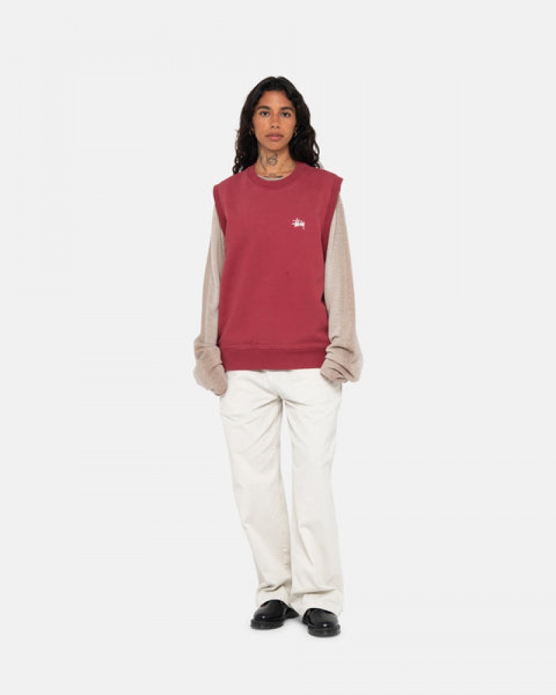 Women's Stussy Stock Fleece Vest Sweatshirts Burgundy Ireland | YXP-2073